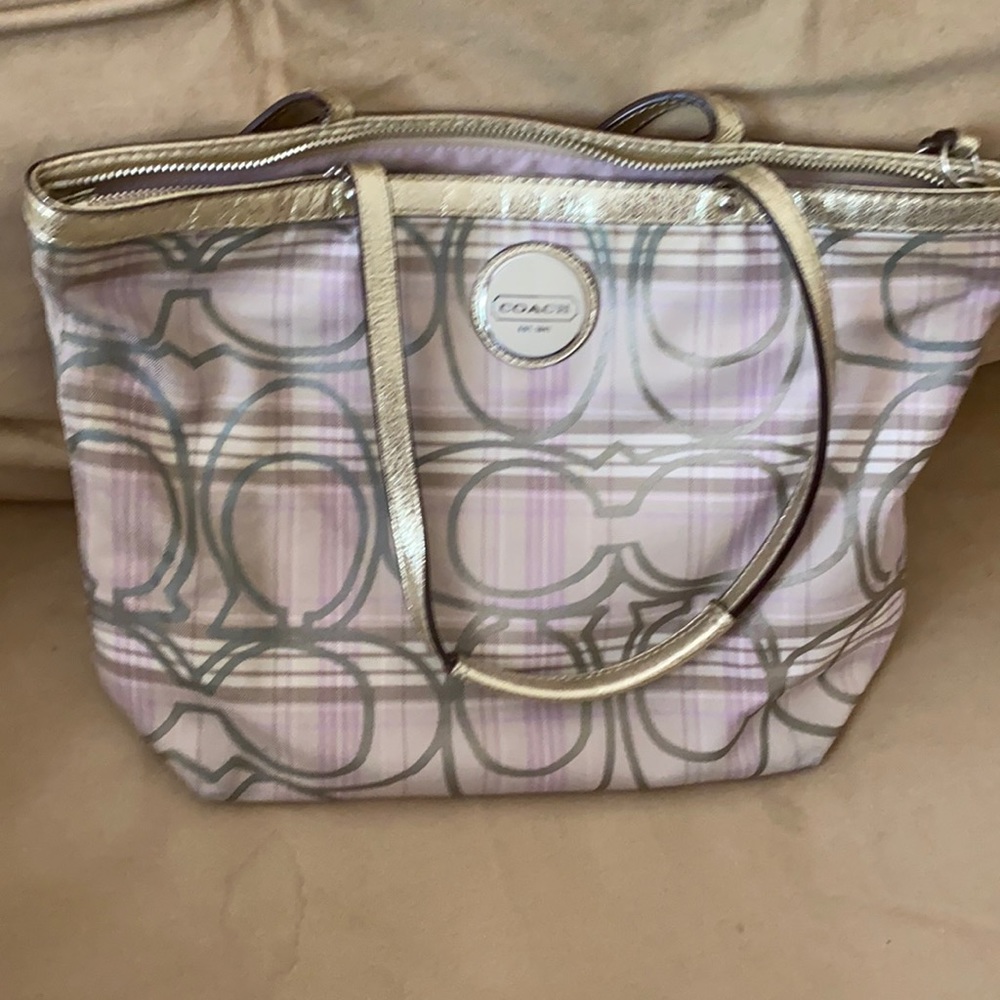 Coach purse - gold, lavender and silver- grey.
